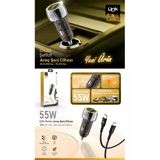 C438 Şeffaf 55W Çift Pd (30W) Ve Qc (25W) Süper Hızlı Araç Şarj Cihazı, Type-C→Lightning Kablolu