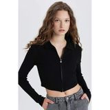 C4578 Fitted Polo Yaka Fitilli Kaşkorse Crop Fermuarlı Hırka