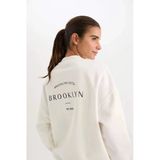 C8101 Defactofit Nba Brooklyn Nets Oversize Geniş Kalıp Kolej Yaka Sırt Baskılı Bomber Hırka