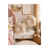 C&A EKRU MAKROME İP SARGI KONİK TEL AHŞAP APLİKELİ TASARIM BEBEK VE ÇOCUK ODASI AVİZE ABAJUR SET(4)