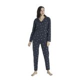 ca lia CALİA Kadın Kalp Desenli Antrasit Önden Düğmeli Gömlek Yaka Uzun Kollu Pijama Takımı (Antrasit, S)