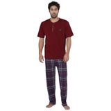 ca lia Erkek Kısa Kol Penye Süprem Bordo Ekose Düğmeli Pijama Takımı (Bordo, M)