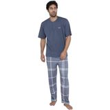 ca lia Erkek Kısa Kollu Pamuklu Ekose Desenli Pijama Takımı (İndigo, L)