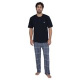 ca lia Erkek Kısa Kollu Pamuklu Ekose Desenli Pijama Takımı (Siyah, L)