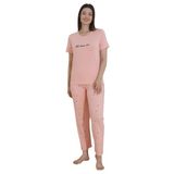 ca lia Kadın Milan Kumaş Kalp Desenli Bisiklet Yaka Kısa Kollu Pijama Takımı (Pembe, L)