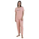 ca lia Kadın Milan Kumaş Kalp Desenli Bisiklet Yaka Kısa Kollu Pijama Takımı (Pembe, XXL)