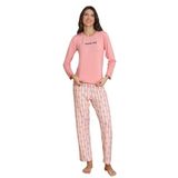 ca lia Kadın Milan Kumaş Pembe Yıldız Desenli Bisiklet Yaka Uzun Kollu Pijama Takımı (Pembe, XL)