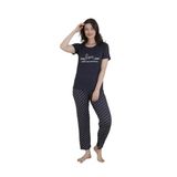ca lia Kadın Milan Kumaş Puantiye Desenli Bisiklet Yaka Kısa Kollu Pijama Takımı (Lacivert, S/M)