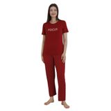 ca lia Kadın Milan Kumaş Puantiyeli Desen Bisiklet Yaka Kısa Kollu Pijama Takımı (Bordo, S/M)