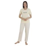ca lia Kadın Milan Kumaş Sarı Çizgi Desenli Bisiklet Yaka Kısa Kollu Pijama Takımı (Sarı, XL)