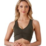 ca lia Kadın Önü Büzgülü Arkası Çapraz Kaplı Croptop/Büstiyer/Atlet (Haki Yeşili, ML)