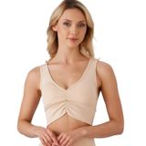 ca lia Kadın Önü Büzgülü Arkası Çapraz Kaplı Croptop/Büstiyer/Atlet (Ten, SM)