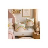 C&A&B KUZEY AVİZE EKRU MAKROME İP SARGI GÖKKUŞAĞI MİNT PEMBE PONPONLU KIZ BEBEK VE KIZ ÇOCUK ODASI AVİZE ABAJUR SET(8