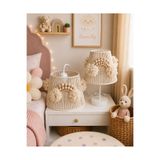 C&A&B KUZEY AVİZE EKRU MAKROME İP SARGI KONİK TEL AHŞAP APLİKELİ TASARIM BEBEK VE ÇOCUK ODASI AVİZE ABAJUR SET(4)
