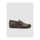 Cabani 024M1693 Hakiki Deri Koyu Kahverengi Düz Erkek Loafer Ayakkabı