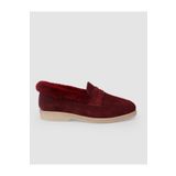 Cabani %100 Hakiki Deri Bordo Süet Kürklü Kadın Loafer