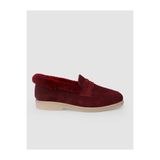 Cabani LP01-K Hakiki Deri Bordo Süet Kürklü Kadın Loafer Ayakkabı