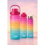 Cabbaroğlu Ticaret 3'lü-Tekli Motivasyonel Matara Seti (2l - 900ML - 500ML) - Tritan Pipetli Sporcu Su Şişesi Bpa Free - Çok Renkli