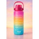 Cabbaroğlu Ticaret 3'lü-Tekli Motivasyonel Matara Seti (2l - 900ML - 500ML) - Tritan Pipetli Sporcu Su Şişesi Bpa Free - Tekli 2 Litre - Çok Renkli