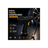 cabbaroğlu ticaret Şarjlı Hava Kompresörü 150 PSI Dijital Ekranlı Taşınabilir Lastik Şişirme Pompası USB Şarjlı LED Işıklı