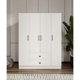 Cabinse Mdf 4 Kapak 2 Çekmece 12 Raflı Gardırop Elbise Dolabı Soft Beyaz Cabinse - Kolay Kurulum Animasyonu ile
