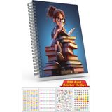 Cabuk Baskı A5 Boyutunda Ajanda Süresiz Haftalık Planlayıcı Defter (250 Adet Sticker Hediyeli) - Antrasit - Mavi