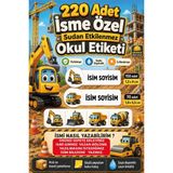 Cabuk Baskı Iş Makinesi Temalı Kişiye Özel Isim Etiketi 220 Adet – Okul, Kreş, Anaokulu, Suluk ve Matara Için Suya Dayanıklı Etiket Isme Özel Okul Etiketi