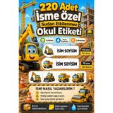 cabuk baskı İş Makinesi Temalı Okul Etiketi 220 Adet Özel İsim Yazılabilen Suya Dayanıklı Kalem Defter Etiketi