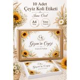 cabuk baskı İsme Özel Çeyiz Koli Etiketi 10 Adet A4 Ayçiçekli Kır Çiçekli Rustik Yatay Tasarım Gelin Çeyizi Etiketi