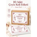cabuk baskı İsme Özel Çeyiz Koli Etiketi 10 Adet A4 Bordo Geleneksel Motifli Yatay Gelin Çeyizi Etiketi