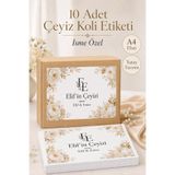 cabuk baskı İsme Özel Çeyiz Koli Etiketi 10 Adet A4 Ekru Çiçekli Gold Yatay Tasarım Gelin Çeyizi Etiketi