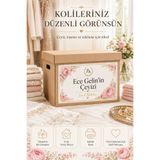 cabuk baskı İsme Özel Çeyiz Koli Etiketi 10 Adet A4 Pembe Çiçekli Gold Çerçeveli Gelin Çeyizi Etiketi