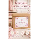 cabuk baskı İsme Özel Çeyiz Koli Etiketi 10 Adet A4 Pembe Sakura Çiçekli Yatay Tasarım Gelin Çeyizi Etiketi