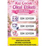 Cabuk Baskı Kişiye Özel Kedili Kız Çocuk Okul Etiketi Seti 220 Adet – Isim Soyisim Baskılı Kreş, Anaokulu, Suluk ve Beslenme Çantası Etiketi