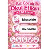 cabuk baskı Kız Çocuk Hello Kitty Temalı Okul Etiketi 220 Adet Özel İsim Yazılabilen Kalem Defter Etiketi