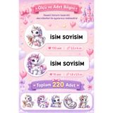 cabuk baskı Unicorn Temalı Okul Etiketi 220 Adet Özel İsim Yazılabilen Suya Dayanıklı Kalem Defter Etiketi