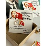 Caca Tasarım Türk Bayrağı ve Atatürk Imzası Rozeti 24 Kasım Öğretmenler Günü 10 Kasım Okul, Kurumsal 2 Adet