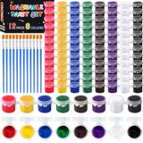CACASO 108 Adet Çocuk Yıkanabilir Akrilik Boya Mini Set, 12 Renk, 12 Fırça, Toplu Set, Parti Şekerleri, Boyama Malzemeleri