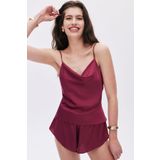 Caché Bordo Degaje Yaka Askılı Kısa Saten Pijama Takımı