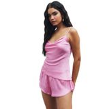 Caché Şeker Pembesi Degaje Yaka Askılı Kısa Saten Pijama Takımı