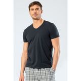 Cacharel 1332 Olive Erkek V Yaka Likralı Kısa Kollu T-Shirt - XL - Siyah Melanj