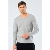 Cacharel 1334 Erkek V Yaka Uzun Kollu T-Shirt - Gri - M