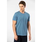 Cacharel 2169 Erkek Modal Pamuk Bisiklet Yaka Kısa Kollu T-Shirt-Indigo - İndigo - 2XL