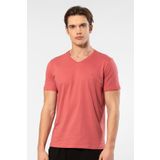 Cacharel 2170 Erkek Modal Pamuk V Yaka Kısa Kollu T-shirt/mercan