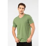 Cacharel 2170 Erkek Modal Pamuk V Yaka Kısa Kollu T-shirt/yeşil