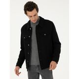 Cacharel 50292077-VR046 Siyah Regular Fit Yün Karışımlı Kaşe Erkek Mont