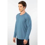 Cacharel Erkek %50 Modal, %50 Pamuk Bisiklet Yaka Uzunkol T-Shirt - İndigo - 2XL