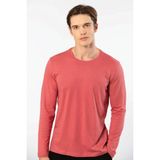 Cacharel Erkek %50 Modal, %50 Pamuk Bisiklet Yaka Uzunkol T-Shirt - Mercan