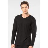 Cacharel Erkek %50 Modal, %50 Pamuk V Yaka Uzunkol T-Shirt - Siyah