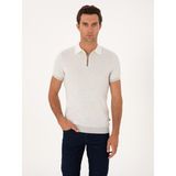 Cacharel Erkek Açık Gri Slim Fit %100 Pamuk Fermuarlı Polo Yaka Triko T-Shirt 50305981-VR001